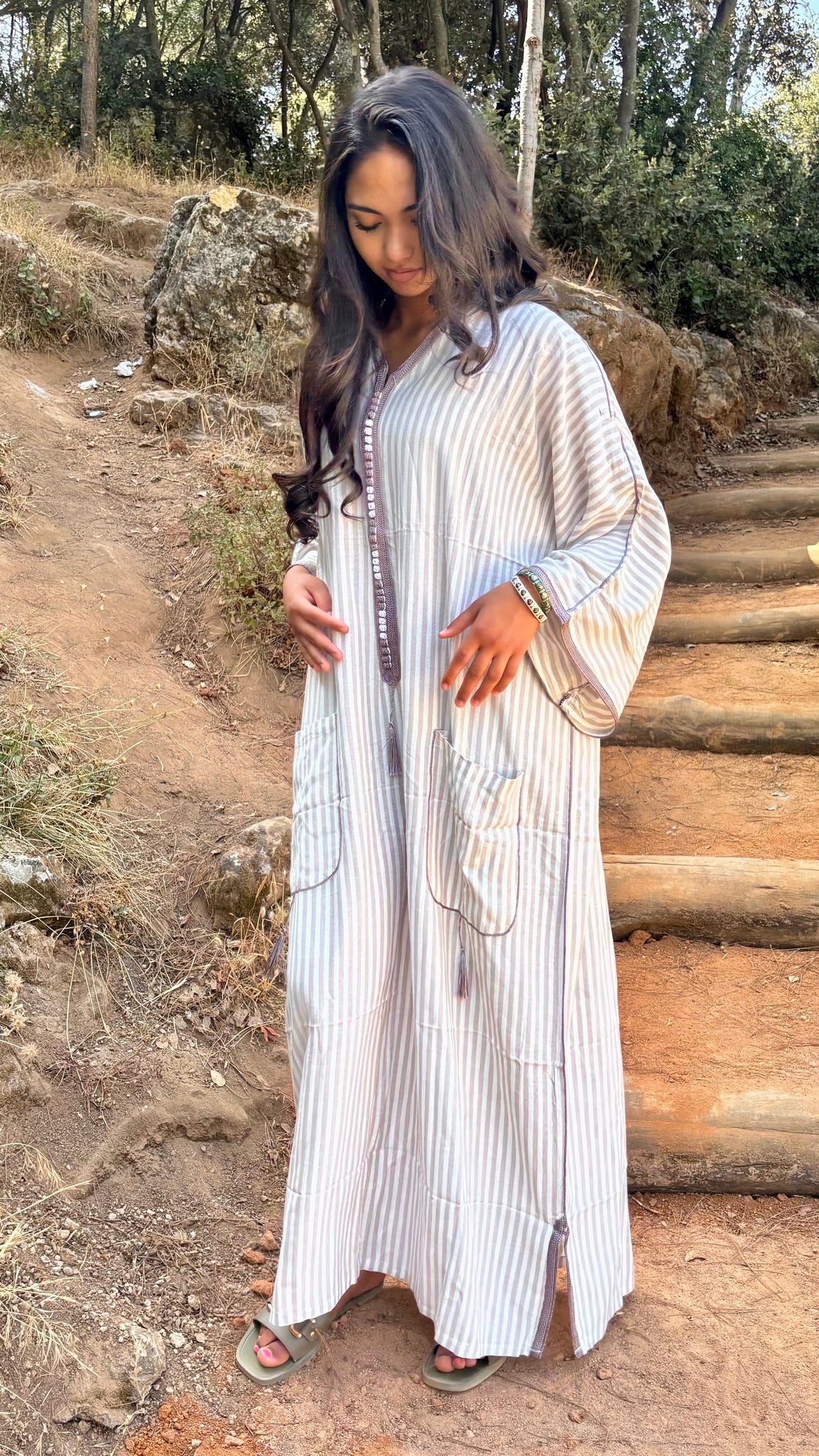 Gandoura lin rayé gris - PROMOTION