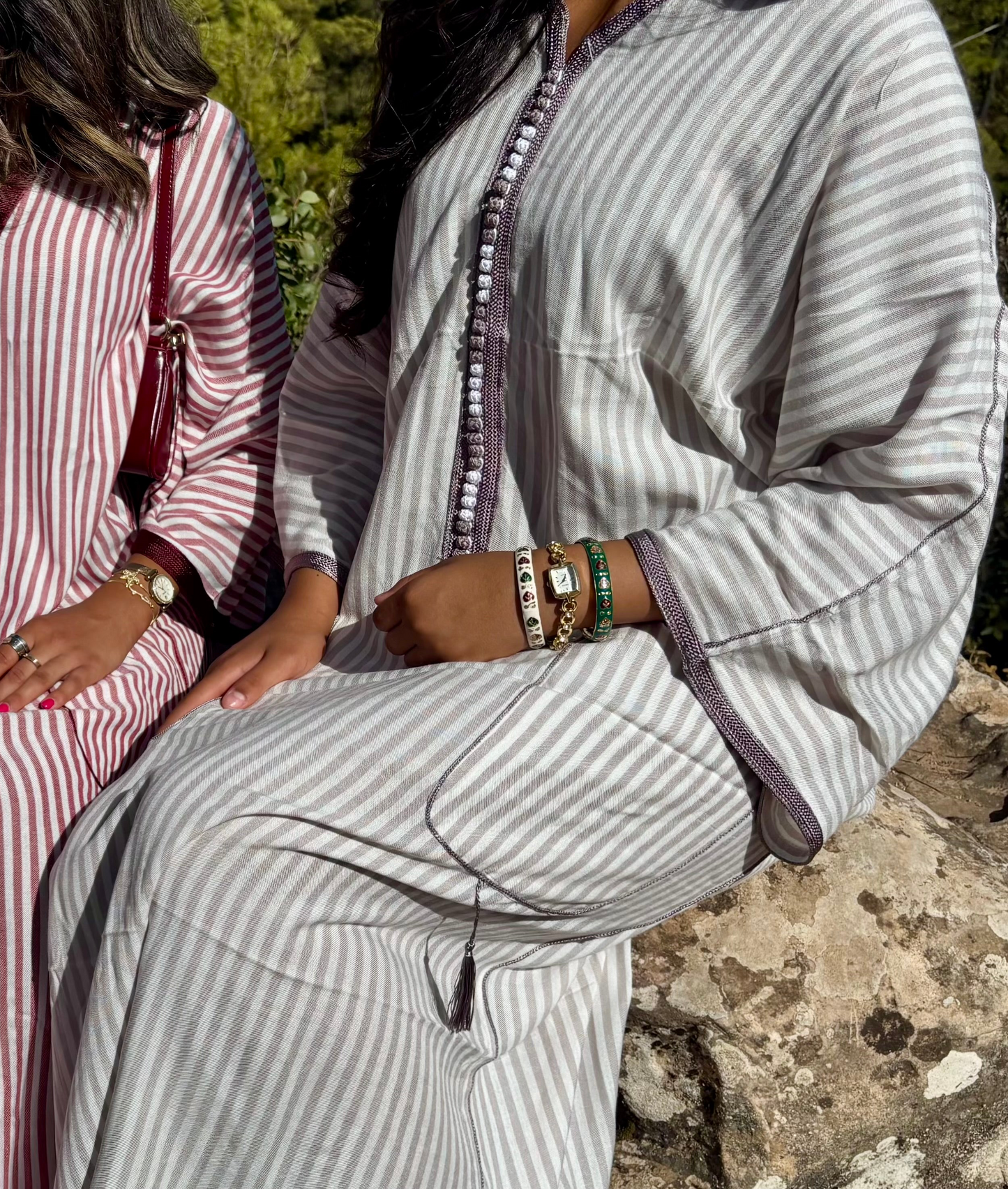 Gandoura lin rayé gris - PROMOTION
